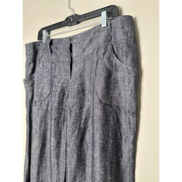 Twenty One Womens Large Pants LINEN Blue Wide Leg Coastal Sustainable Lagenlook - Picture 3 of 8